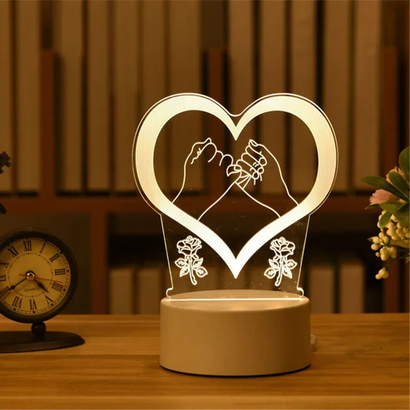 USB 3D Acrylic LED Night Light – Christmas, Wedding & Party Decor