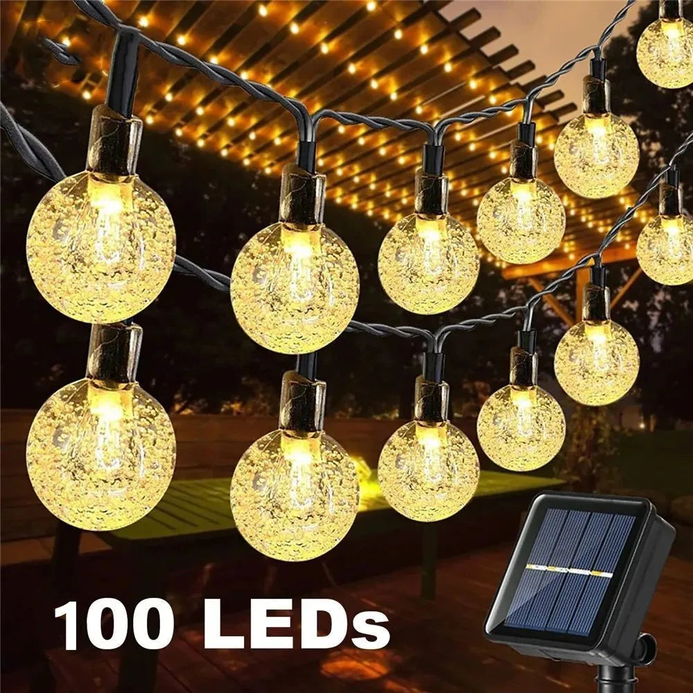 Solar Crystal Ball String Lights – 8 Modes for Outdoor Christmas Decor