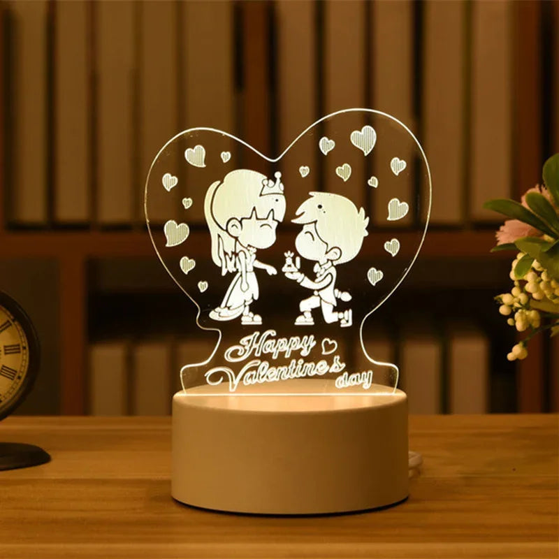 USB 3D Acrylic LED Night Light – Christmas, Wedding & Party Decor