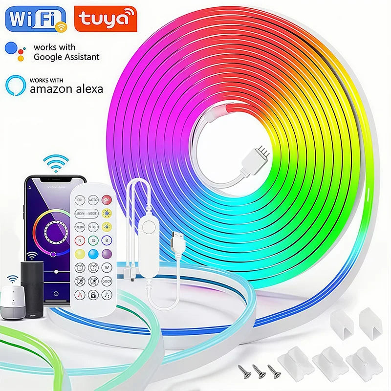 5M RGB Neon LED Strip – Tuya App & Alexa, Waterproof for TV & Home