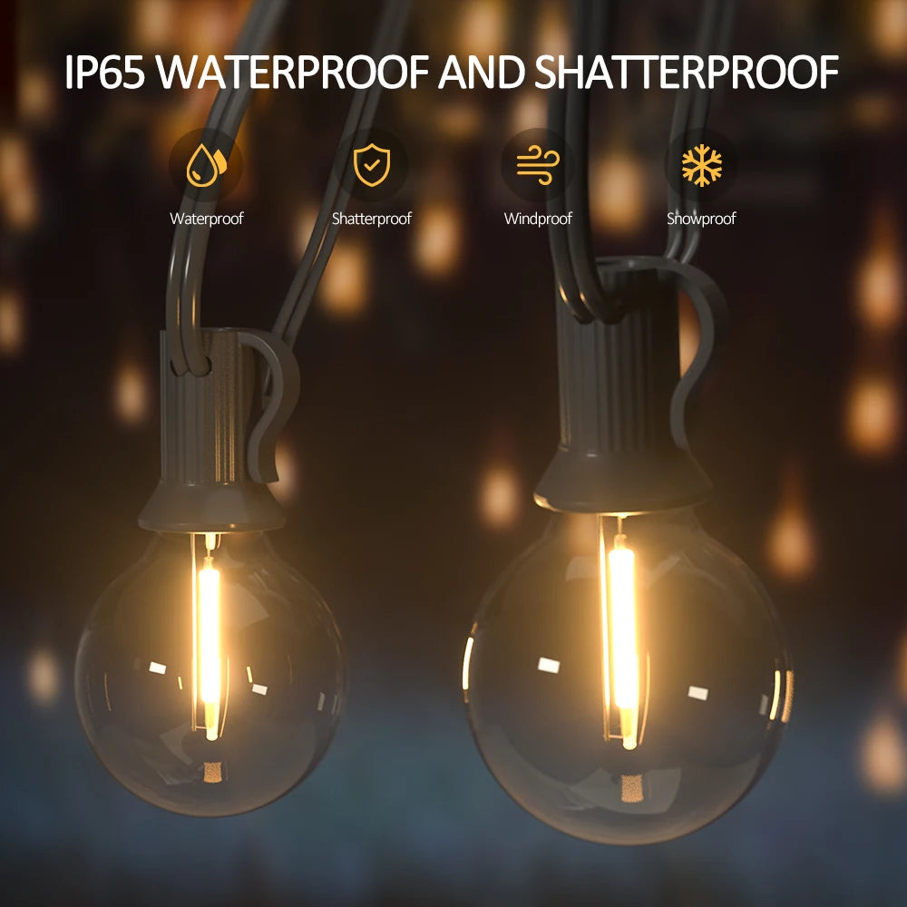 Solar G40 Patio String Lights – LED, Shatterproof & Weatherproof