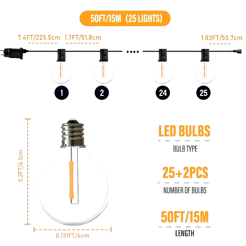 LED G40 Ball String Lights Waterproof Outdoor Garden Garland String Lights Terrace Garden Pub Christmas Party Decoration