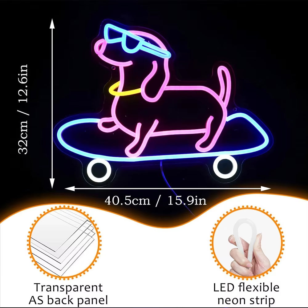 Skateboard LED Dog Neon Sign