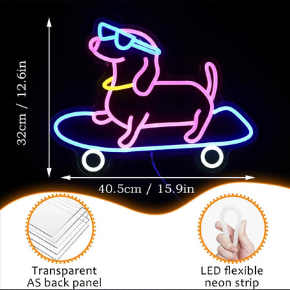 Skateboard LED Dog Neon Sign