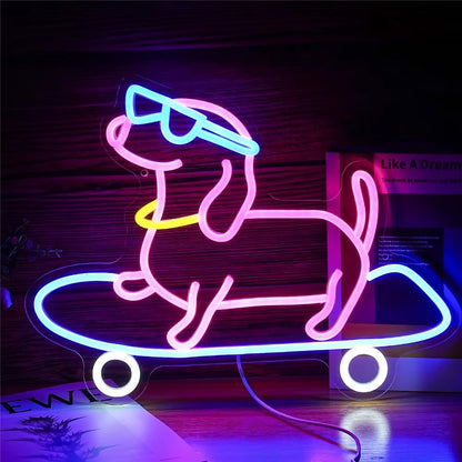 Skateboard LED Dog Neon Sign