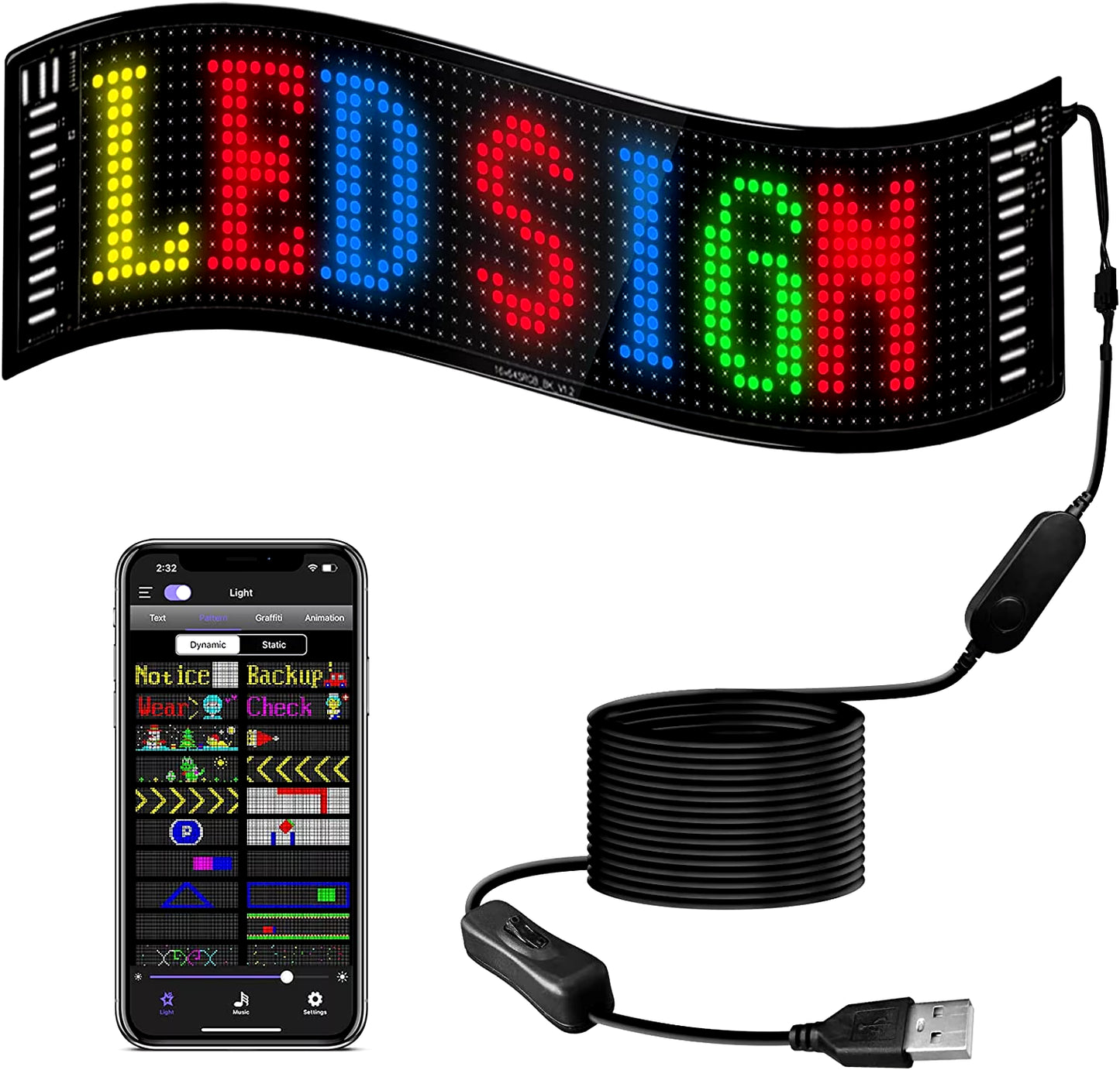 LED Matrix Pixel Panel ,USB 5V Flexible Addressable RGB Pattern Graffiti Scrolling Text Animation Display Car Shop,Bluetooth APP