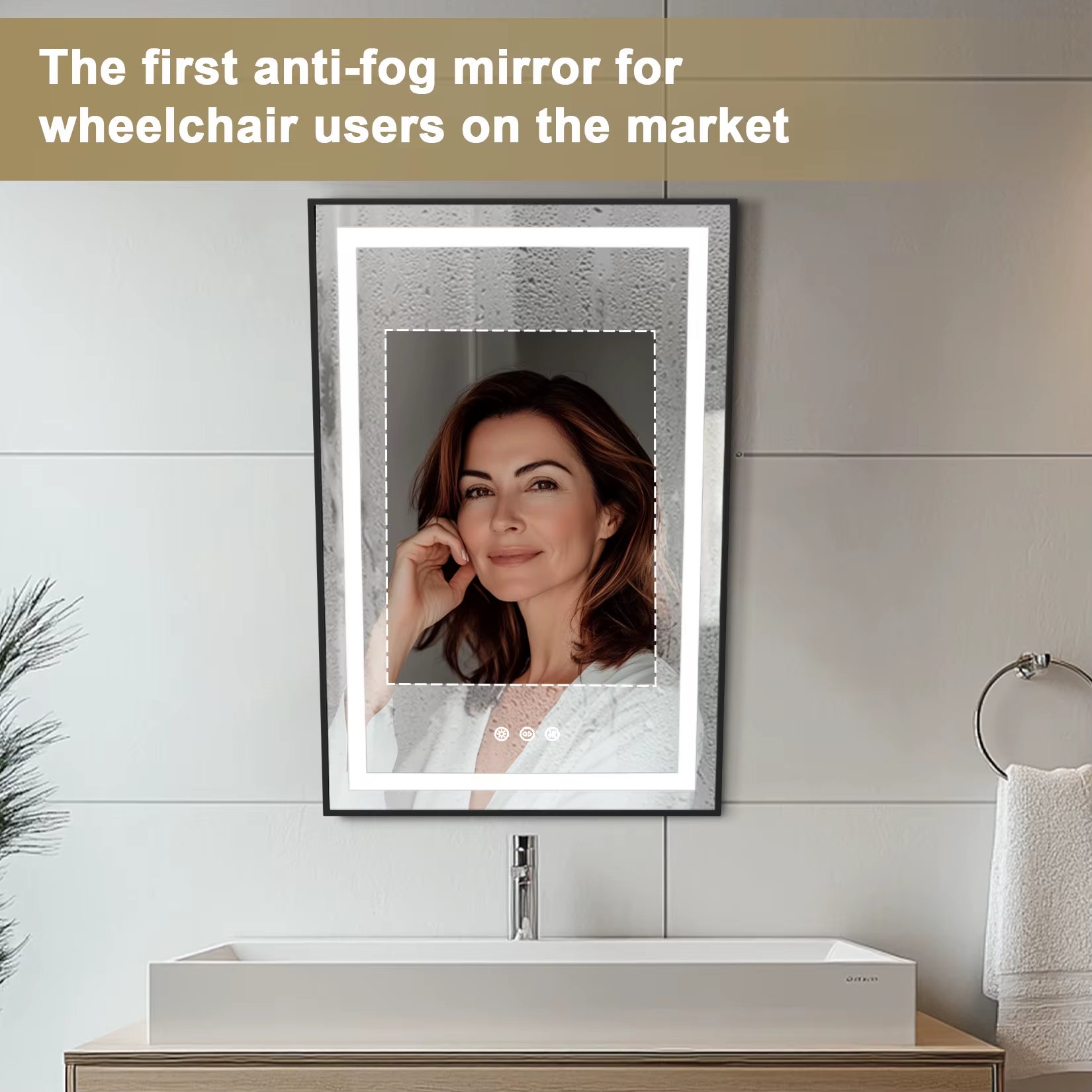 Black 24X36 Inch LED Illuminated Bathroom Mirror 