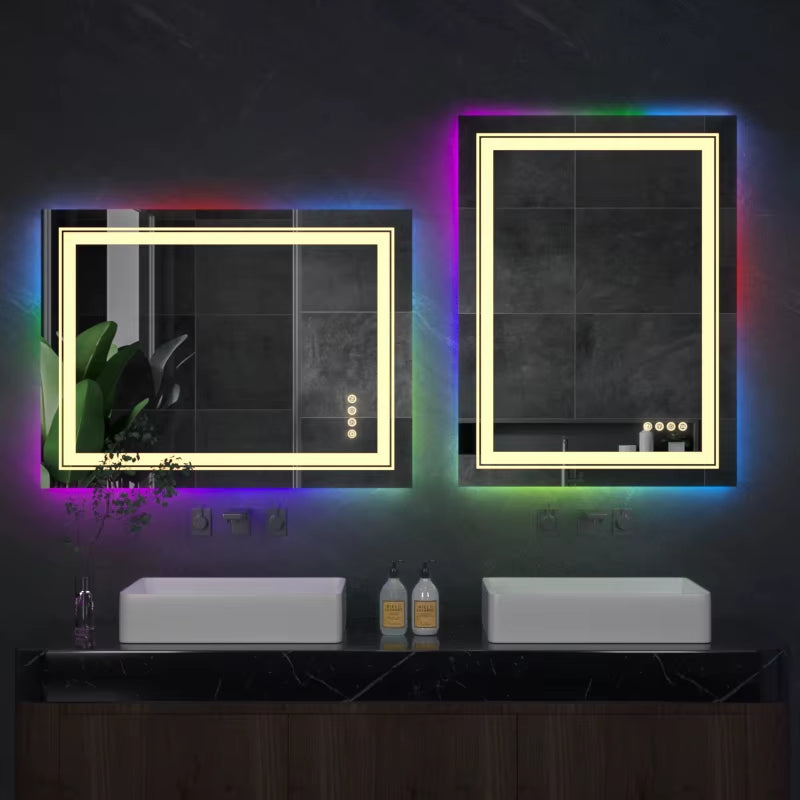 Rectangle RGB LED Wall Mounted Vanity Bath Mirror 