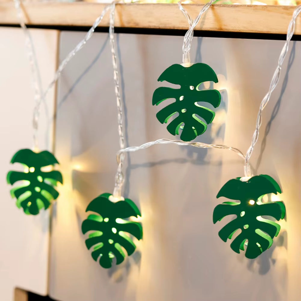 Leaf String Lights, 1 Pack 10/20 Leds Hanging String Lights LED Fairy String Lights with Green Monstera Leaves Jungle Lights