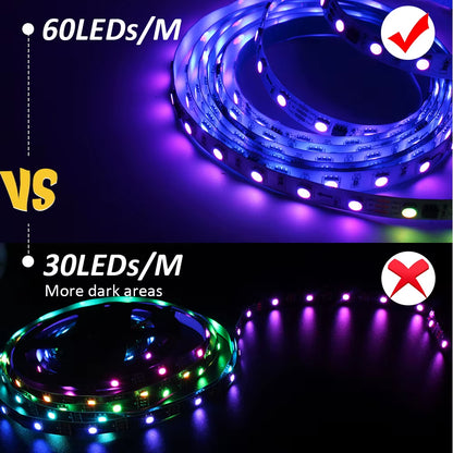 5M 10M 20M RGBIC Horse Racing LED Light Strips 24V WS2811 Pixel Flex Ribbon Running Water Flow Tape Lamp Wireless Remote Control