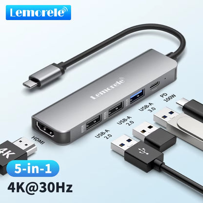 5-Port TC101 USB-C Hub with 4K HDMI, 100W Power, & 5Gbps Speed