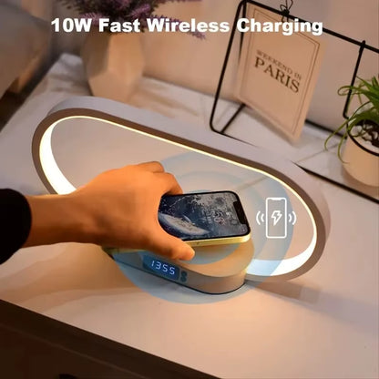 Multifunction Wireless Charger Pad Stand Clock LED Desk Lamp Night Light USB Port Fast Charging Station Dock for Iphone Samsung