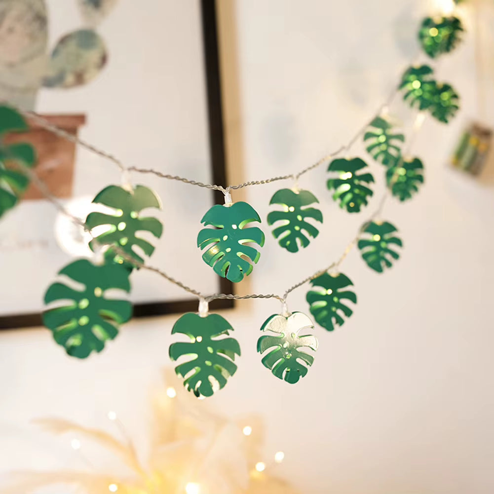 Leaf String Lights, 1 Pack 10/20 Leds Hanging String Lights LED Fairy String Lights with Green Monstera Leaves Jungle Lights