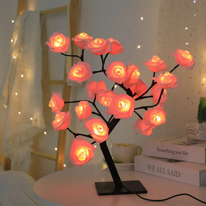 24 LED Red Rose Tree Lamp – USB Night Light for Bedroom & Decor