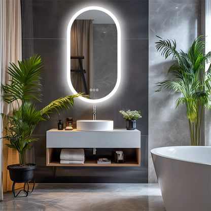 Oval LED Bathroom Mirror – Backlit, Dimmable 3 Colors, Anti-Fog