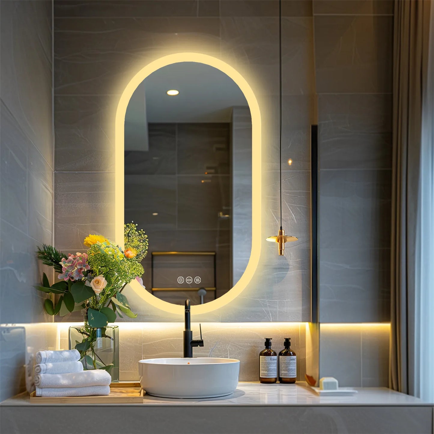 Oval LED Bathroom Mirror – Backlit, Dimmable 3 Colors, Anti-Fog