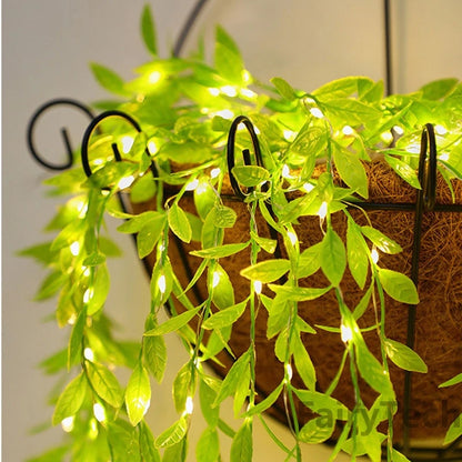 Battery Powered Willow Vine LED String Lights – Artificial Leaf Decor