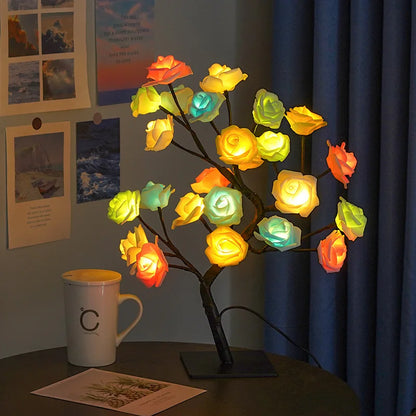 24 LED Red Rose Tree Lamp – USB Night Light for Bedroom & Decor