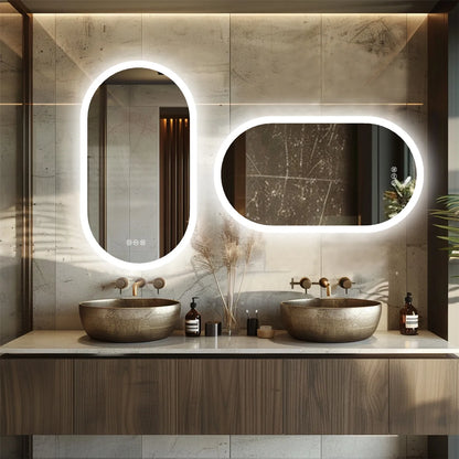 Oval LED Bathroom Mirror – Backlit, Dimmable 3 Colors, Anti-Fog