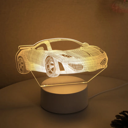 3D Sports Car Night Light – Warm Bedside Lamp for Bedroom & Study