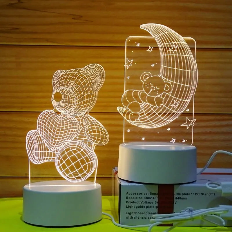 Creative Acrylic LED Night Light – Animal Shape Table Lamps