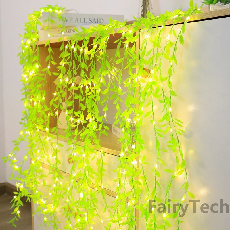 Battery Powered Willow Vine LED String Lights – Artificial Leaf Decor