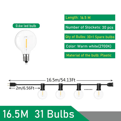 LED G40 Outdoor String Lights – Warm White Festoon Lights for Patio