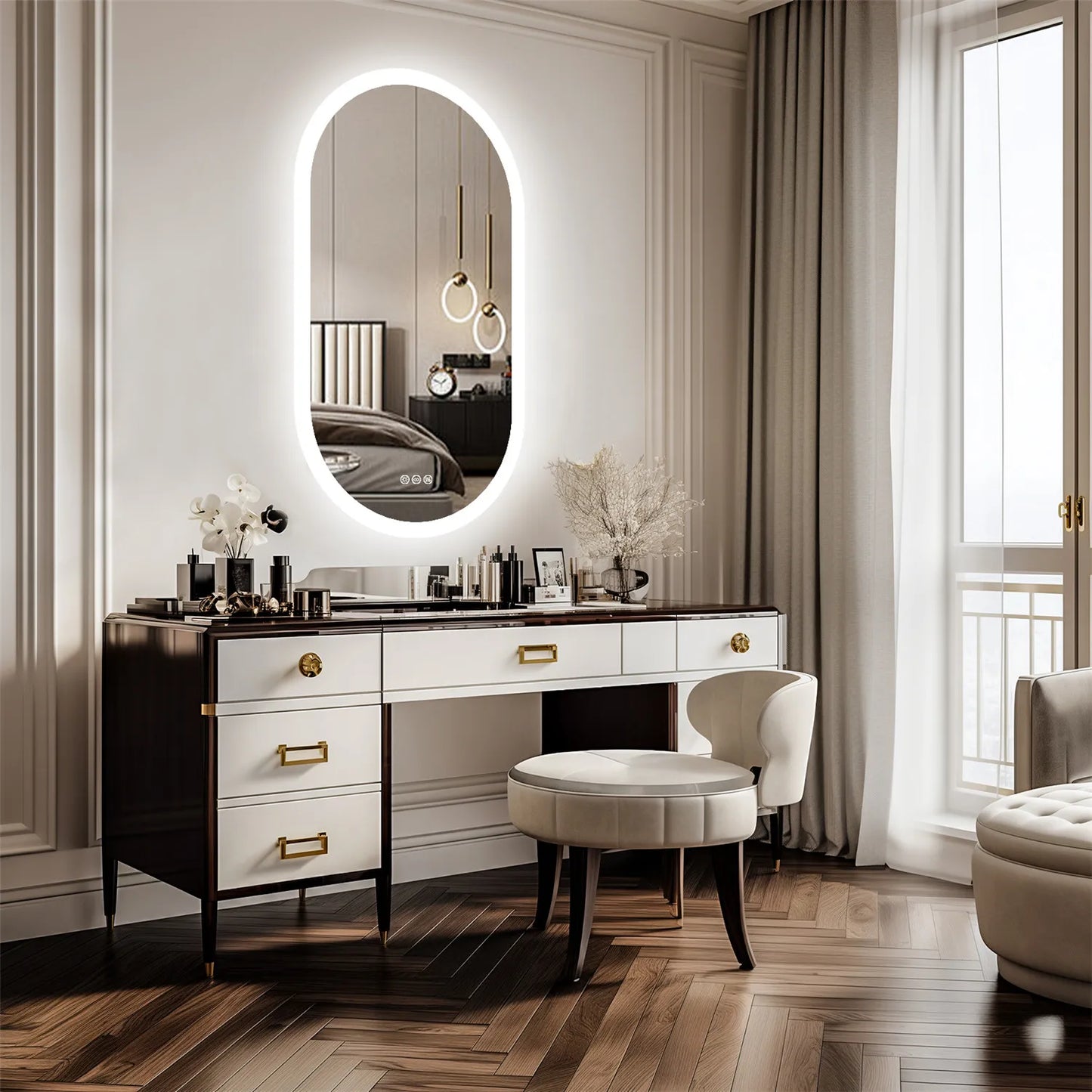 Oval LED Bathroom Mirror – Backlit, Dimmable 3 Colors, Anti-Fog