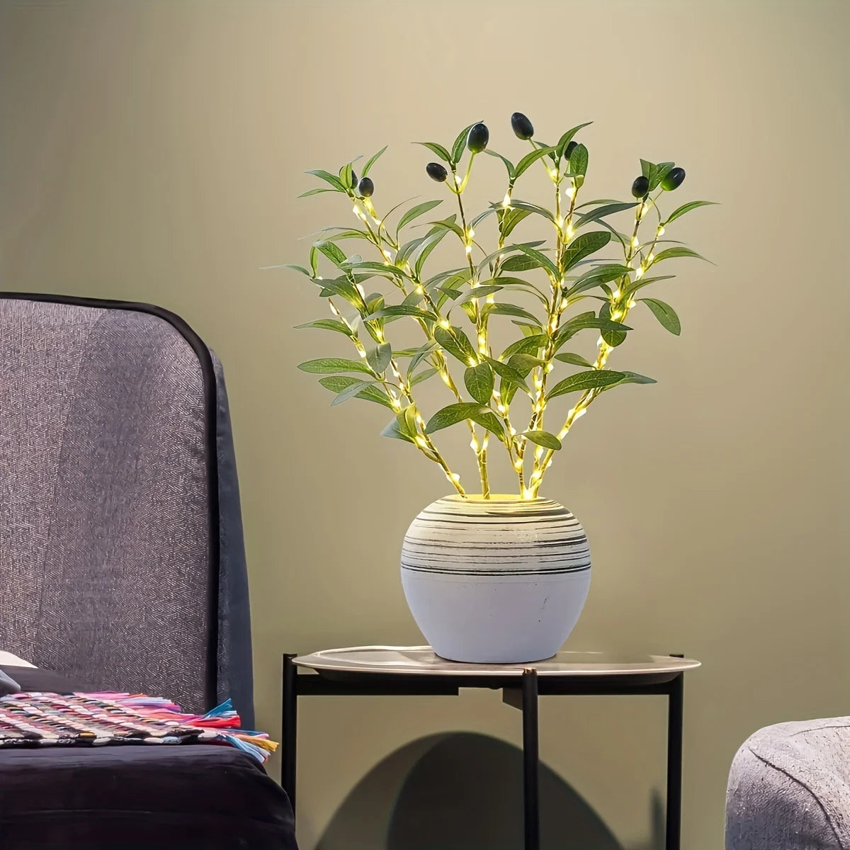 LED Green Olive Tree Light – Battery Indoor Decor