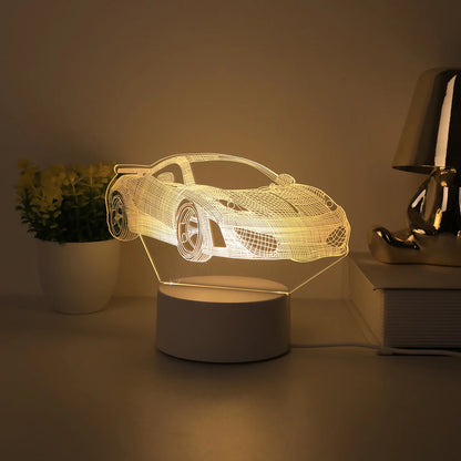 3D Sports Car Night Light – Warm Bedside Lamp for Bedroom & Study