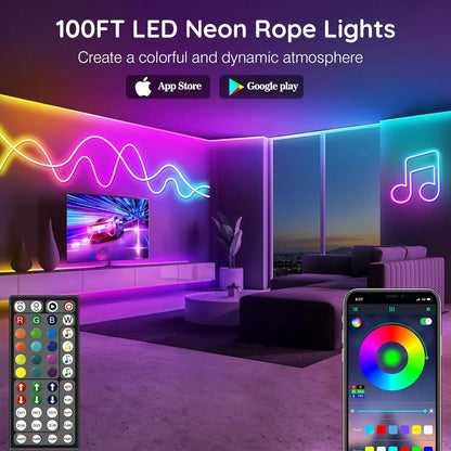 5M-40M Mexllex RGB Neon Light Strip – Remote,Waterproof