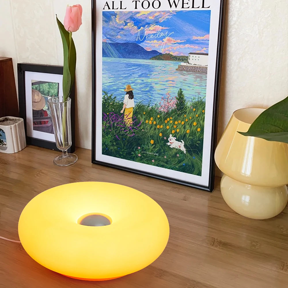 Bauhaus USB Table Lamp – RGB Donut Night Light for Bedroom Decor