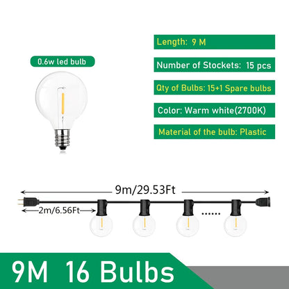 LED G40 Outdoor String Lights – Warm White Festoon Lights for Patio