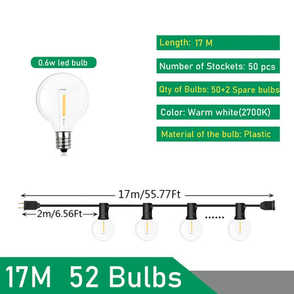 LED G40 Outdoor String Lights – Warm White Festoon Lights for Patio