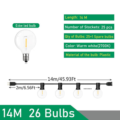 LED G40 Outdoor String Lights – Warm White Festoon Lights for Patio