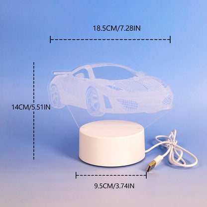 3D Sports Car Night Light – Warm Bedside Lamp for Bedroom & Study