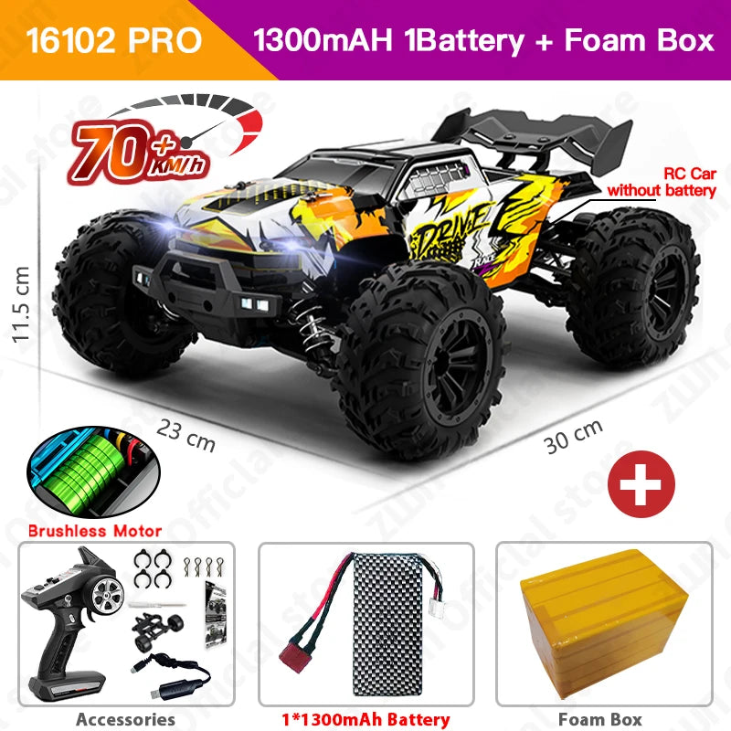 4WD Brushless RC Car with LED Headlights – High-Speed Drift Truck