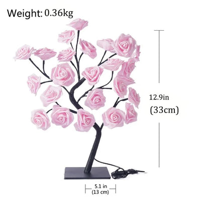 24 LED Red Rose Tree Lamp – USB Night Light for Bedroom & Decor