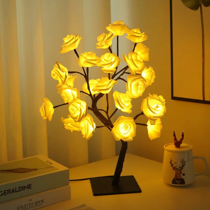 24 LED Red Rose Tree Lamp – USB Night Light for Bedroom & Decor