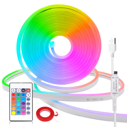 5V USB RGB Neon LED Strip Lights – Remote Control, 1-5M, Waterproof