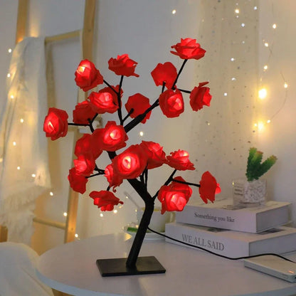 24 LED Red Rose Tree Lamp – USB Night Light for Bedroom & Decor