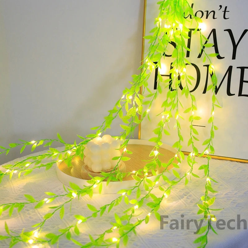 Battery Powered Willow Vine LED String Lights – Artificial Leaf Decor