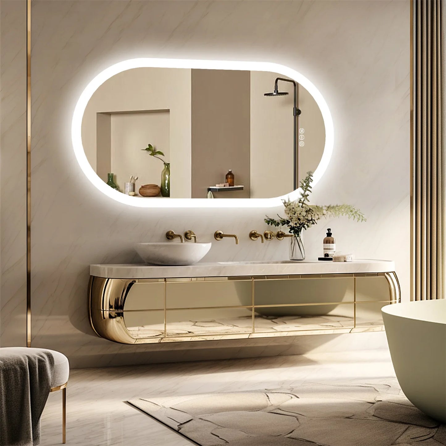 Oval LED Bathroom Mirror – Backlit, Dimmable 3 Colors, Anti-Fog