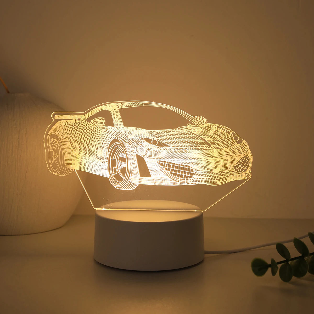 3D Sports Car Night Light – Warm Bedside Lamp for Bedroom & Study