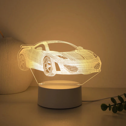 3D Sports Car Night Light – Warm Bedside Lamp for Bedroom & Study