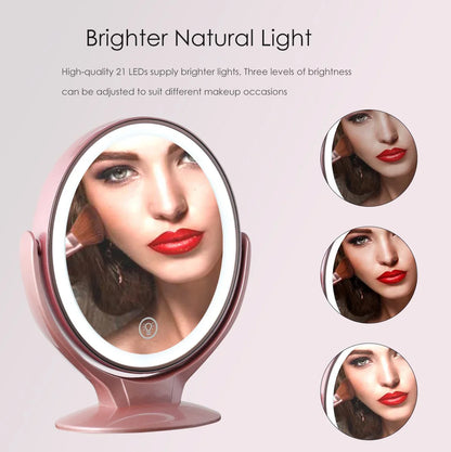 Makeup Mirror with Light – 1X/7X Magnification, USB Rechargeable