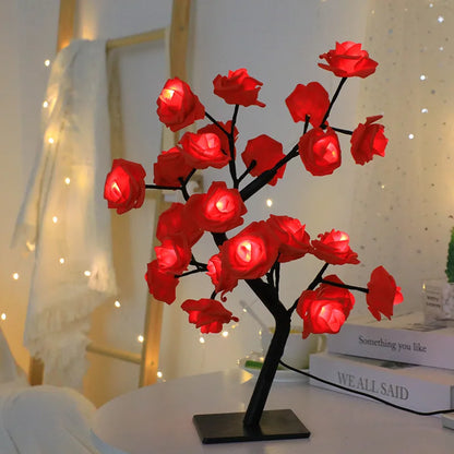 24 LED Red Rose Tree Lamp – USB Night Light for Bedroom & Decor