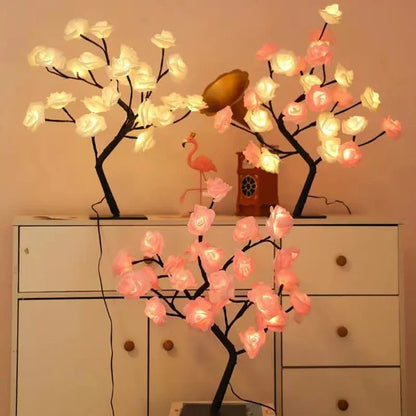24 LED Red Rose Tree Lamp – USB Night Light for Bedroom & Decor