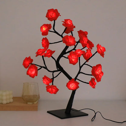 24 LED Red Rose Tree Lamp – USB Night Light for Bedroom & Decor