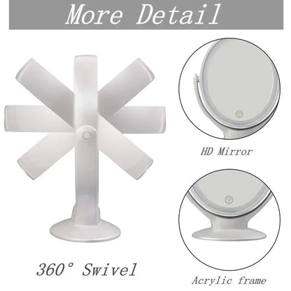 Makeup Mirror with Light – 1X/7X Magnification, USB Rechargeable